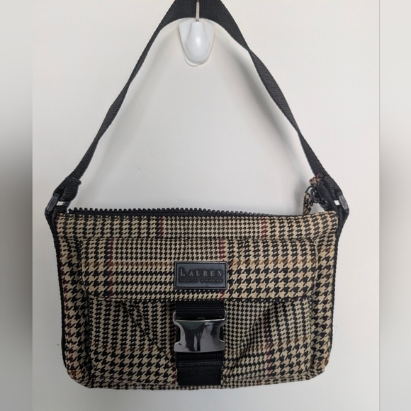 Lauren Ralph Lauren Handbags - Lauren Ralph Lauren Tan Black Houndstooth Plaid Shoulder Bag Y2K Small Classic